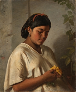 Indigenous Woman with Marigold [Mujer Indígena con Cempasúchil] [1876] by Felipe Santiago Gutiérrez [1824–1904]